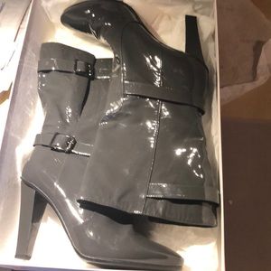 Jimmy Choo grey patent leather heeled boot